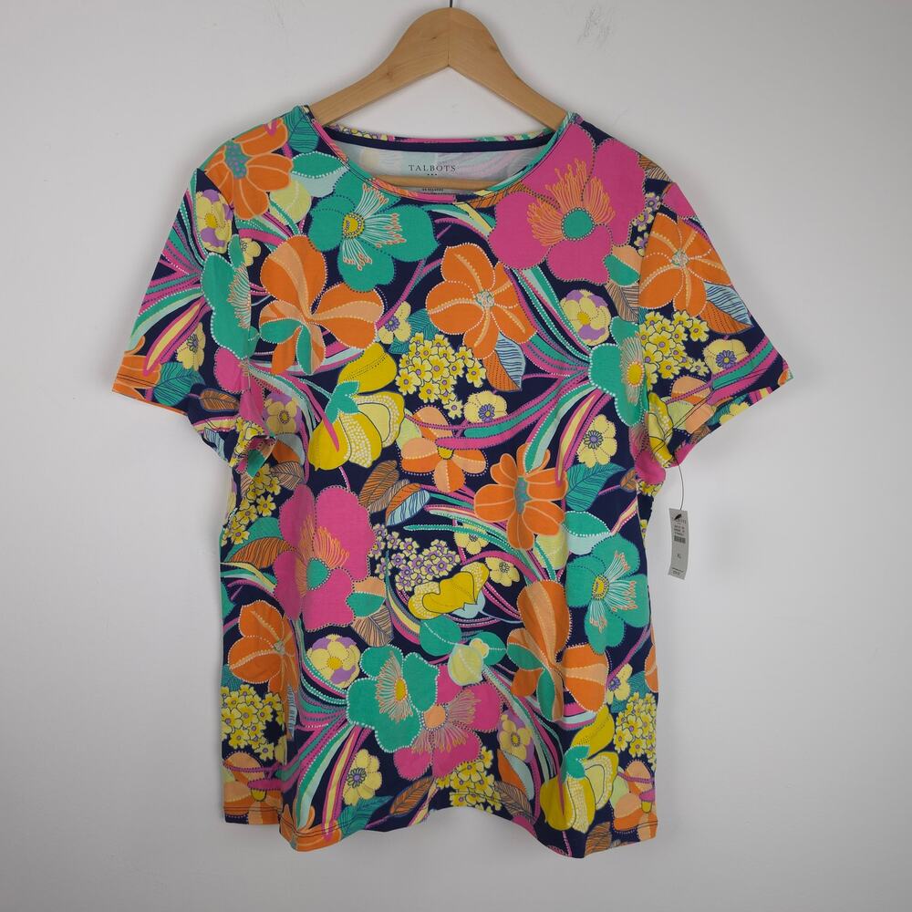 NEW Talbots THE Talbots Tee Floral Crew Neck Short Sleeve Pima Cotton Size XL